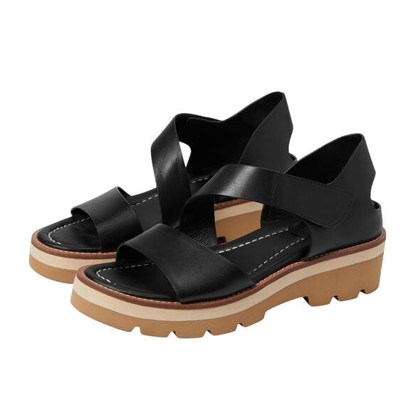 Sofft Womens Pru Platform Sandal US 10 EU 42 Black Asymmetric Leather NIB - Picture 1 of 11